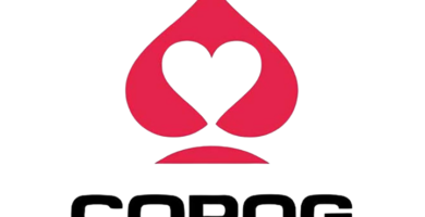 Logotipo clásico de Copag con un corazón integrado en el diseño de una pica roja.