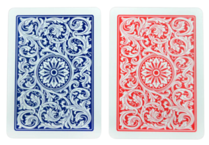 Diseño de las cartas Copag 1546 en colores azul y rojo con patrones clásicos.