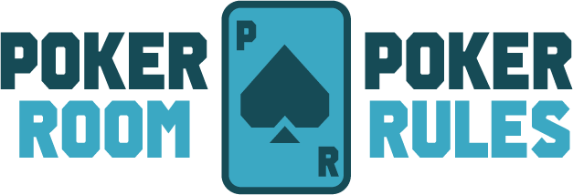 Logotipo de Poker Room Poker Rules con una carta central que contiene el símbolo de pica y las palabras "Poker Room" y "Poker Rules" dispuestas a los lados, en tonos azul oscuro y claro, diseñado para representar profesionalismo y regulaciones en las salas de póker.